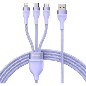 Baseus Кабел за данни 3в1, USB, 66W, 1.2m - Baseus Flash Series 2 (CASS040005) - лилав