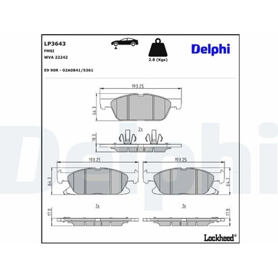DELPHI Sada brzdových platničiek kotúčovej brzdy LP3643