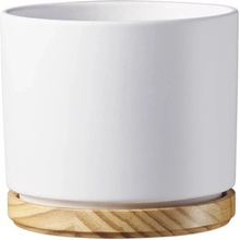 Soendgen Obal na kvetináč keramický s drevom Ø 13 cm x 12 cm matný biely