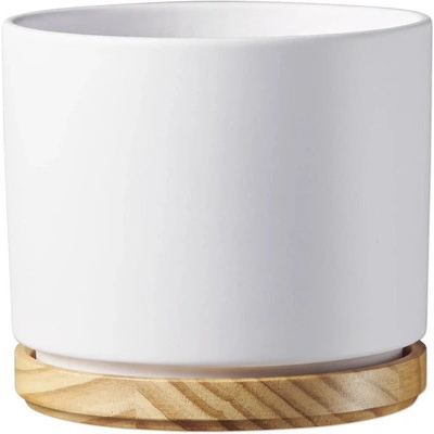 Soendgen Obal na kvetináč keramický s drevom Ø 13 cm x 12 cm matný biely