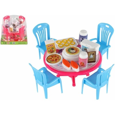 Teddies Stôl a stoličky s doplnkami plast 12cm asst 3 farby v blistri