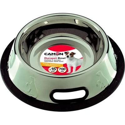 Camon Stainless steel bowl - неплъзгаща метална купичка с кант за вода и храна за кучета 700 мл