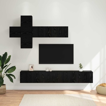 vidaXL Комплект ТВ шкаф 7 pcs Черен дъб Инженерна дървесина (3438606)
