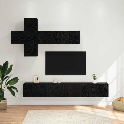 vidaXL Комплект ТВ шкаф 7 pcs Черен дъб Инженерна дървесина (3438606)