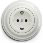 Kliklap - Ретро домашна розетка с рамка SCHUKO 230V/16A, керамична, бяла (KA0007G)