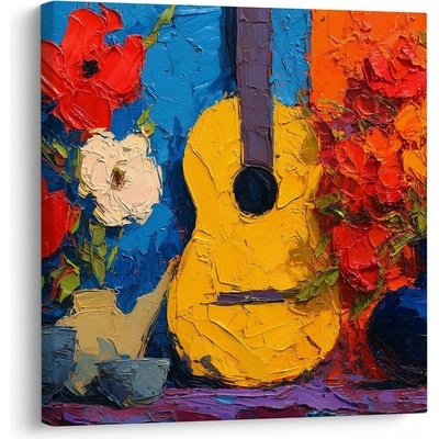 Obraz kytara s květinovou kompozicí - 20x20
