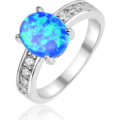 Meucci Stříbrný prsten s oválným opálem a zirkony SS346R