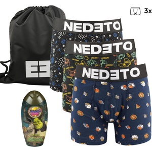 Nedeto Детски подаръчен комплект Комплект от три - детски боксерки Nedeto и душ гел Nedeto | Cheren Mnogotsveten | Момчешки | 6-8 години