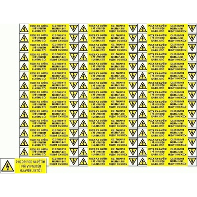 CUPRO Tabulka"POZOR POD NAP.I PŔI vypínací" 90ks F, samolepící 0122B 5X1,6 FÓLIE