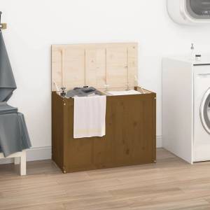 vidaXL Кутия за пране, меденокафява, 88, 5x44x66 см, борово дърво масив (823572)