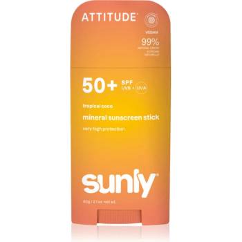 ATTITUDE Sunly Tropical Coco минерален защитен крем за лице и тяло в стик SPF 50+ 60 гр