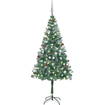 Image 1 of vidaXL Изкуствена осветена коледна елха с топки и шишарки 180 см (3077700)