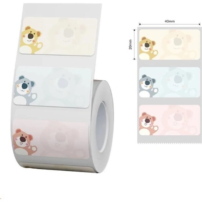 NIIMBOT A2A78838501, 40x20mm, 320 бр, Плюшени мечета, цветен самозалепващи се етикети (A2A78838501)