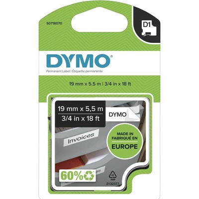 DYMO páska D1 permanentní polyesterová, 19 mm x 5,5 m, černá na bílé, S0718070