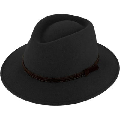 Fiebig plstěný klobouk fedora semišová stuha nemačkavý černý