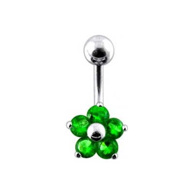 Šperky4U stříbrný piercing do pupíku kytička tmavě zelené zirkony BP01070-E
