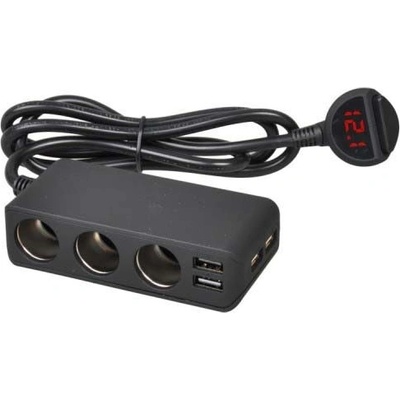 Roztrojka zapalovače SMART, 4xUSB s voltmetrem