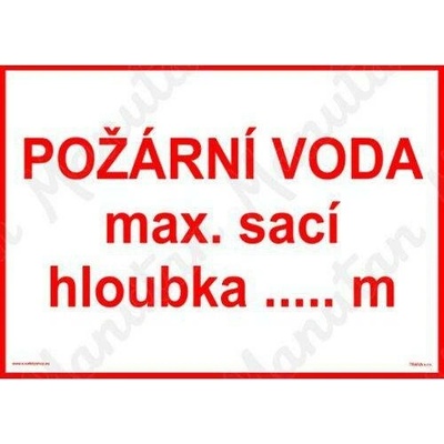 Požární voda max. sací hloubka m, samolepka 297 x 210 x 0,1 mm A4