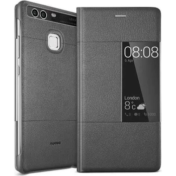 Image 1 of Huawei Flip Case with Window - оригинален кожен калъф с отвор за дисплея за Huawei P9 Plus (тъмносив)