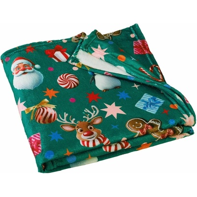 Catherine Lansfield Zelená deka s vianočným motívom z mikroplyšu Christmas Icons 130x170