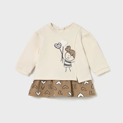 Mayoral Рокля комбинирана мек плат в цвят керамика и сърца за новородено момиче Mayoral