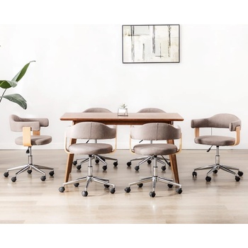 vidaXL Въртящи трапезни столове, 6 бр, таупе, извито дърво и текстил (3054907)