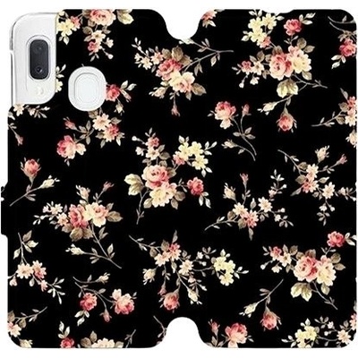 Pouzdro Mobiwear parádní flip Samsung Galaxy A20e - VD02S Květy na černé