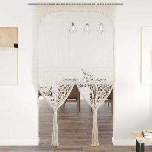 Pure Line Home Памучно перде макраме в цвят кремав за тръбен корниз, 140 x 240 см - zalegloto - 88,99 лв