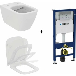 Ideal Standard Комплект за окачване на тоалетна чиния Ideal Standard I. life B с тънък капак с плавно затваряне и казанче, вградена рамка и хромиран капак (T461401+T500301+458.134.21.3)