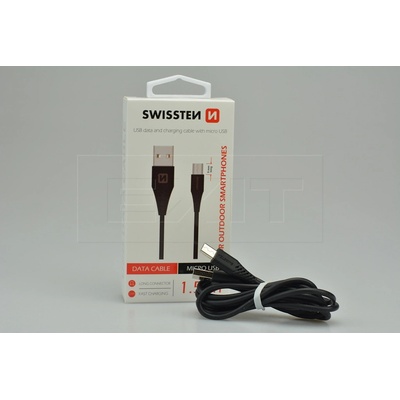Swissten 71504303 USB 2.0, zástrčka A, zástrčka micro B, konektor 9mm, 1,5m, černý