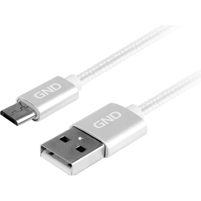 GND MICUSB100MM05 USB / micro USB, opletený, 1m, stříbrný