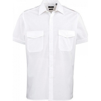 Premier Workwear pánská košile Pilot s krátkým rukávem a dvěma náprsními kapsami Bílá
