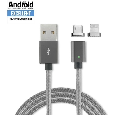4smarts USB Кабел Магнитен, 4Smarts Gravitycord micro-USB & Lightning, Сив (4S468539)