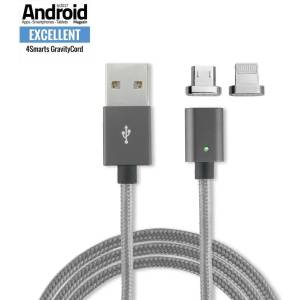 4smarts USB Кабел Магнитен, 4Smarts Gravitycord micro-USB & Lightning, Сив (4S468539)