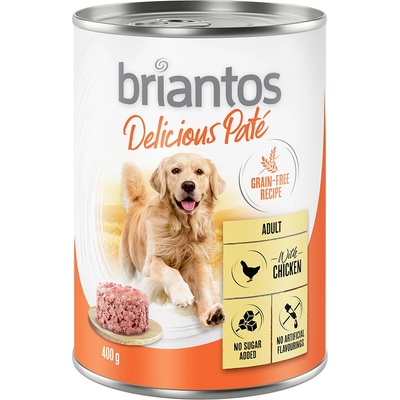 Briantos 22 + 2 подарък! 24 x 400 г Briantos Delicious Paté консервирана храна за кучета - пиле