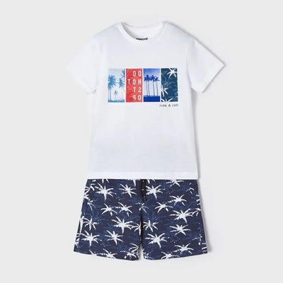 Mayoral Трикотажен комплект с бермуди на палми за момче Майорал в бяло