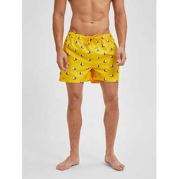 SELECTED Бански гащета Selected Classic swimming shorts - Yellow (Solar Power / Aop Sailboat)