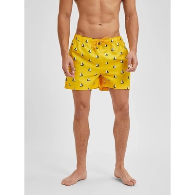 SELECTED Бански гащета Selected Classic swimming shorts - Yellow (Solar Power / Aop Sailboat)