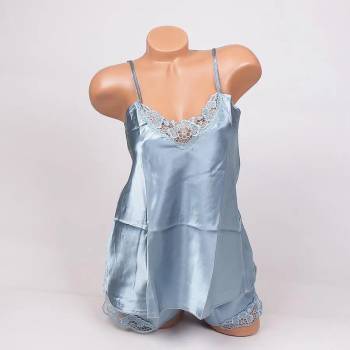 Image 1 of Сатенена пижама с дантела в цвят тюркоазен пастел