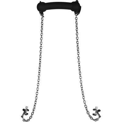 Ouch! Silicone Bit Gag with Nipple Clamps Black