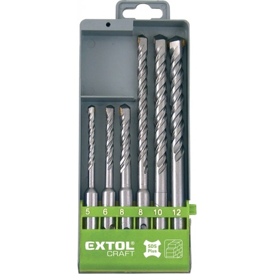 EXTOL vrták SDS PLUS příklepový do betonu, sada 6ks, 5, 6, 8x110mm, 8, 10, 12x160mm, dvojitá šroubovice, EXTOL CRAFT (23901)