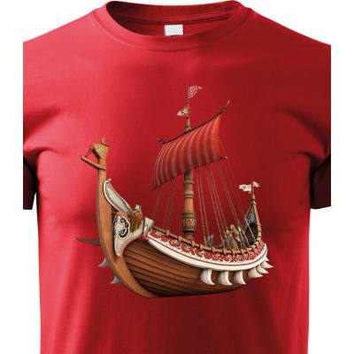 Dětské tričko Vikingská loď Červená Canvas Dětské tričko Bezvatriko.cz 1978