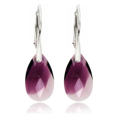 Swarovski Elements Pear krystal stříbrné visací fialové slzičky kapky 31242.3 Amethyst Blend fialová vínovo-béžová žíhaná