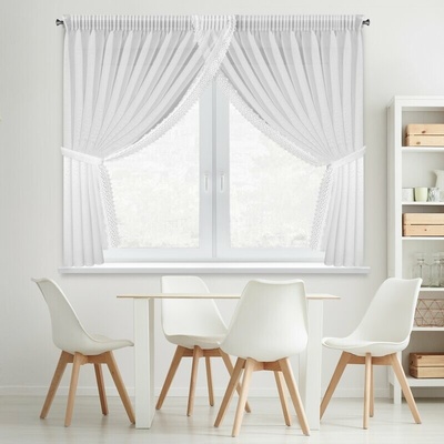 Takoy Bílá záclona z etamínu zdobená krajkou 400x160 cm, šňůrka v balení, páska - HESTIA-HF-487113 | 400 x 160 cm