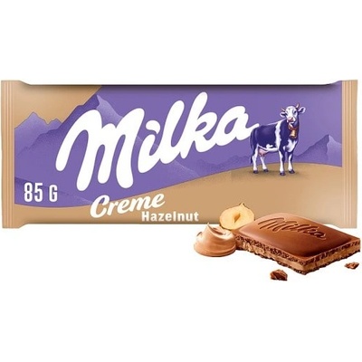 Milka Hazelnut créme mliečna čokoláda z alpského mlieka s lieskovoorieškovou náplňou 85 g