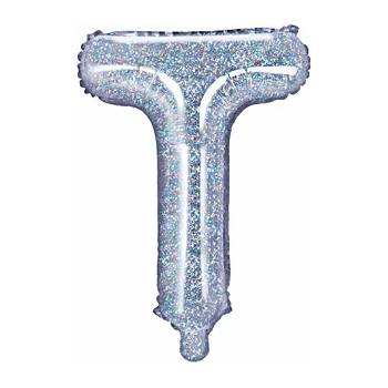 Image 1 of PartyDeco Балон от фолио Mini - Буква Т 35см холографичен