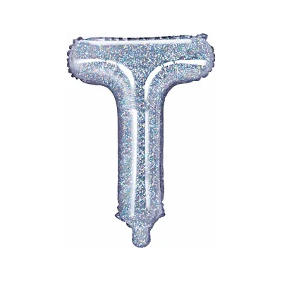 PartyDeco Балон от фолио Mini - Буква Т 35см холографичен