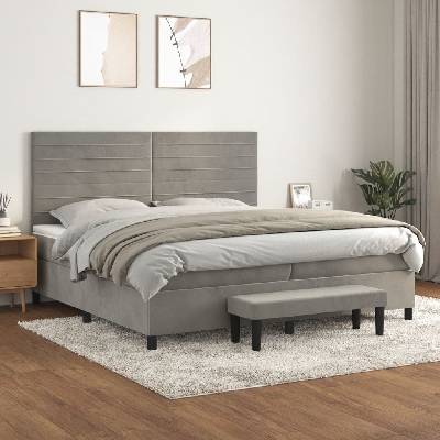 Petrashop 3137923 boxspring postel s matrací světle šedá samet