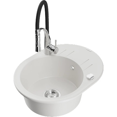 Mexen Kevin гранитна мивка с 1 отделение с отцедник и кухненски смесител Aster, бял - 6517-20-73450-07 (6517-20-73450-07)