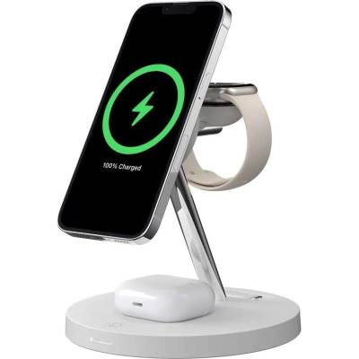 SwitchEasy 4-in-1 MagPower Magnetic Wireless Chargering Stand - тройна поставка (пад) за безжично зареждане за iPhone с Magsafe, Apple Watch и AirPods Pro (бял)